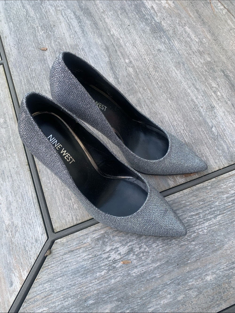 Nine West Shimmery Charcoal Pointed-Toe Pumps